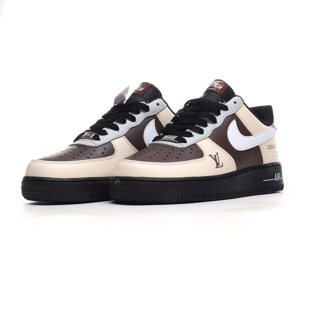 LV 黑色白勾摩卡定制色 Nike Air Force 1 Low 空军一号低帮百搭休闲运动板鞋 808788-625