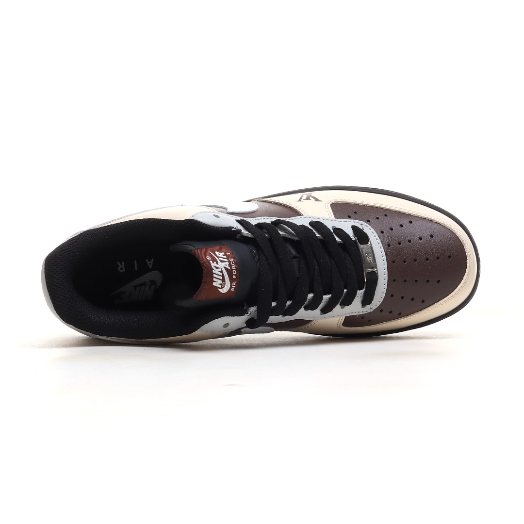 LV 黑色白勾摩卡定制色 Nike Air Force 1 Low 空军一号低帮百搭休闲运动板鞋 808788-625