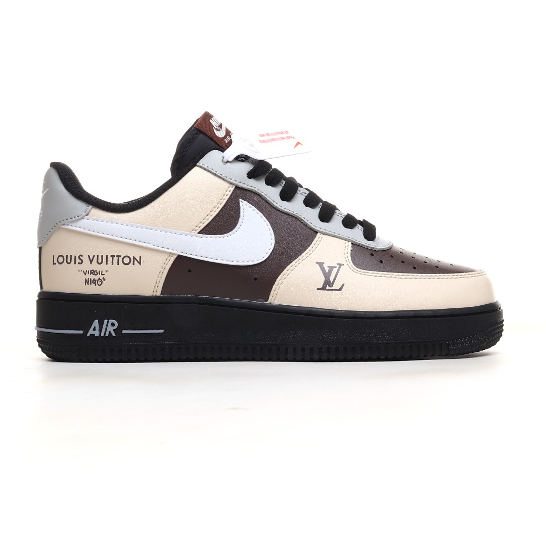 LV 黑色白勾摩卡定制色 Nike Air Force 1 Low 空军一号低帮百搭休闲运动板鞋 808788-625