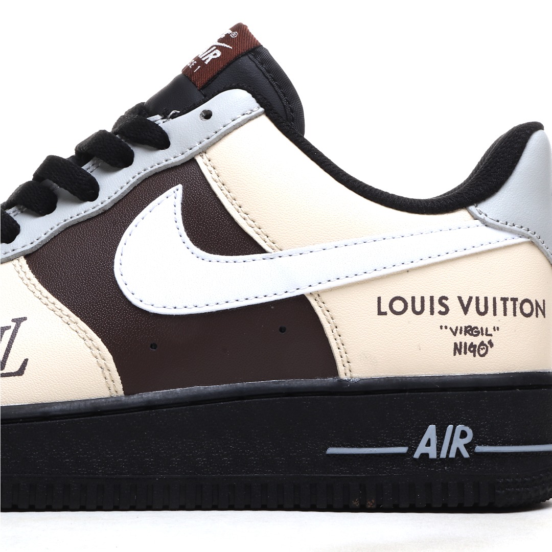 LV 黑色白勾摩卡定制色 Nike Air Force 1 Low 空军一号低帮百搭休闲运动板鞋 808788-625