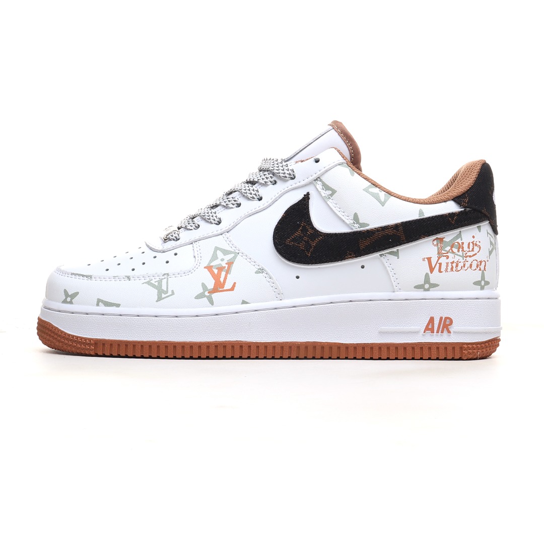 LV 白橙花纹定制色 NIke Air Force 1 ’07 Low “LV联名暗夜精灵–黑牛仔”空军一号 低帮 运动鞋 CV0670-600