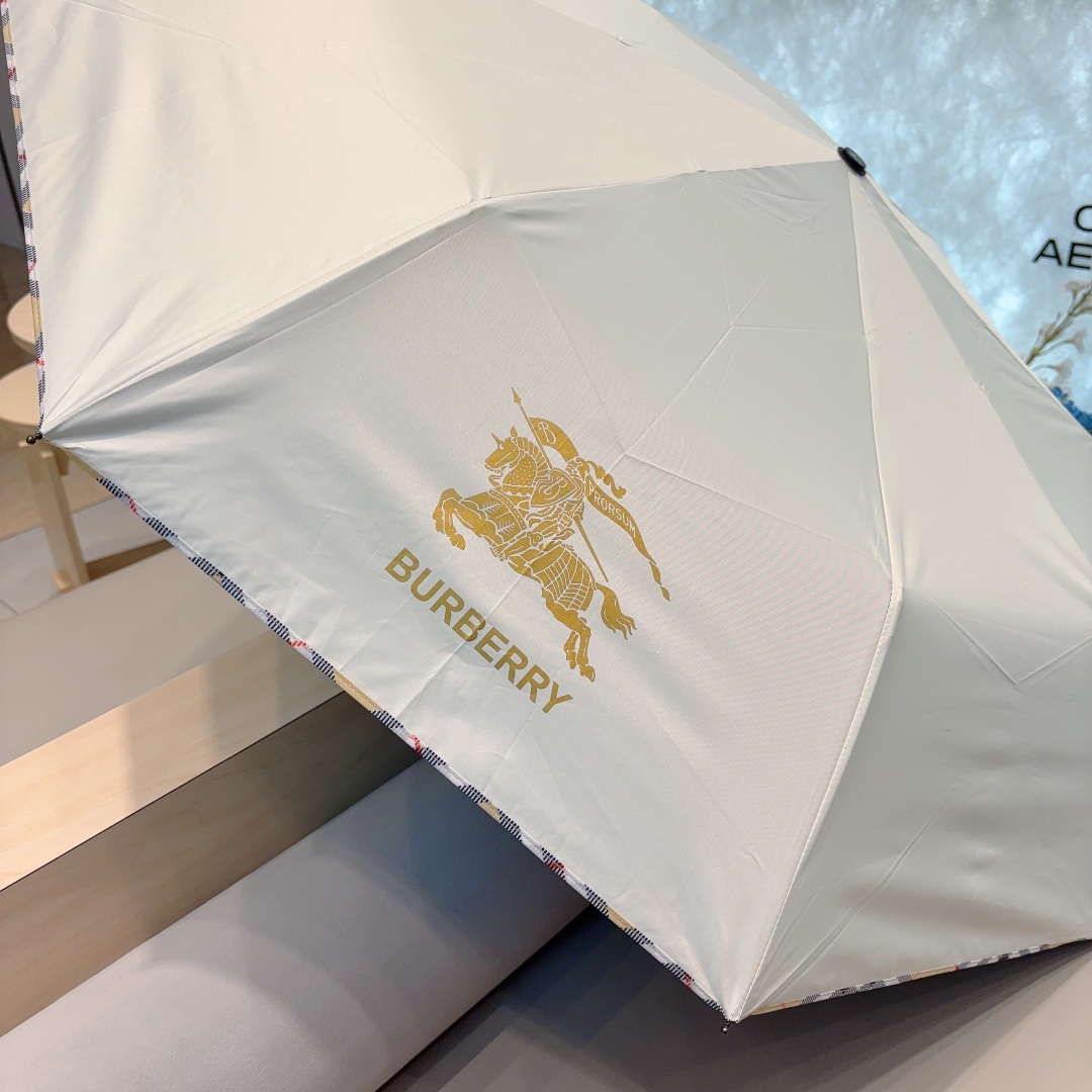 BURBERRY巴宝莉2024新款纯色格边三折自动折叠晴雨伞年度巅峰之作经典高雅时髦这就是被称为英国BU