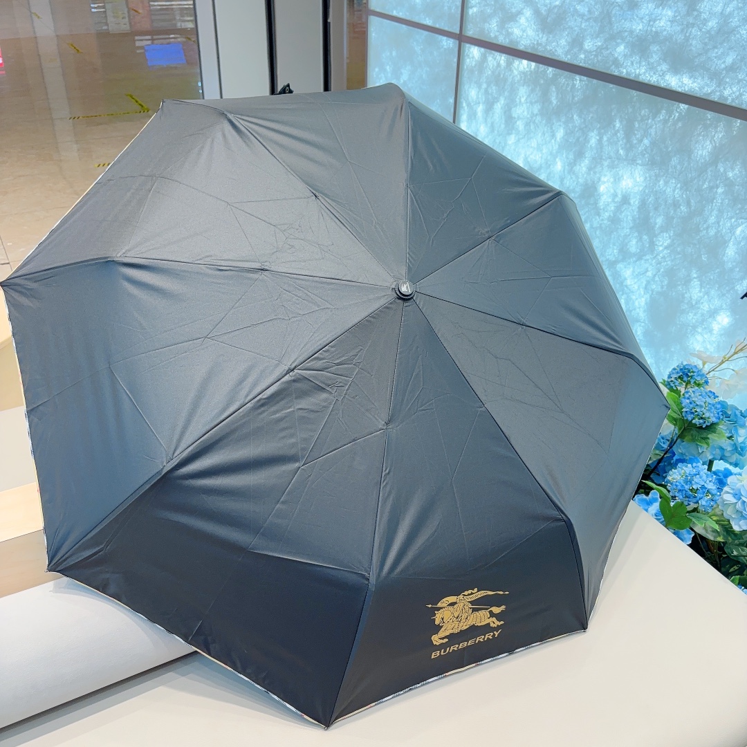 BURBERRY巴宝莉2024新款纯色格边三折自动折叠晴雨伞年度巅峰之作经典高雅时髦这就是被称为英国BU