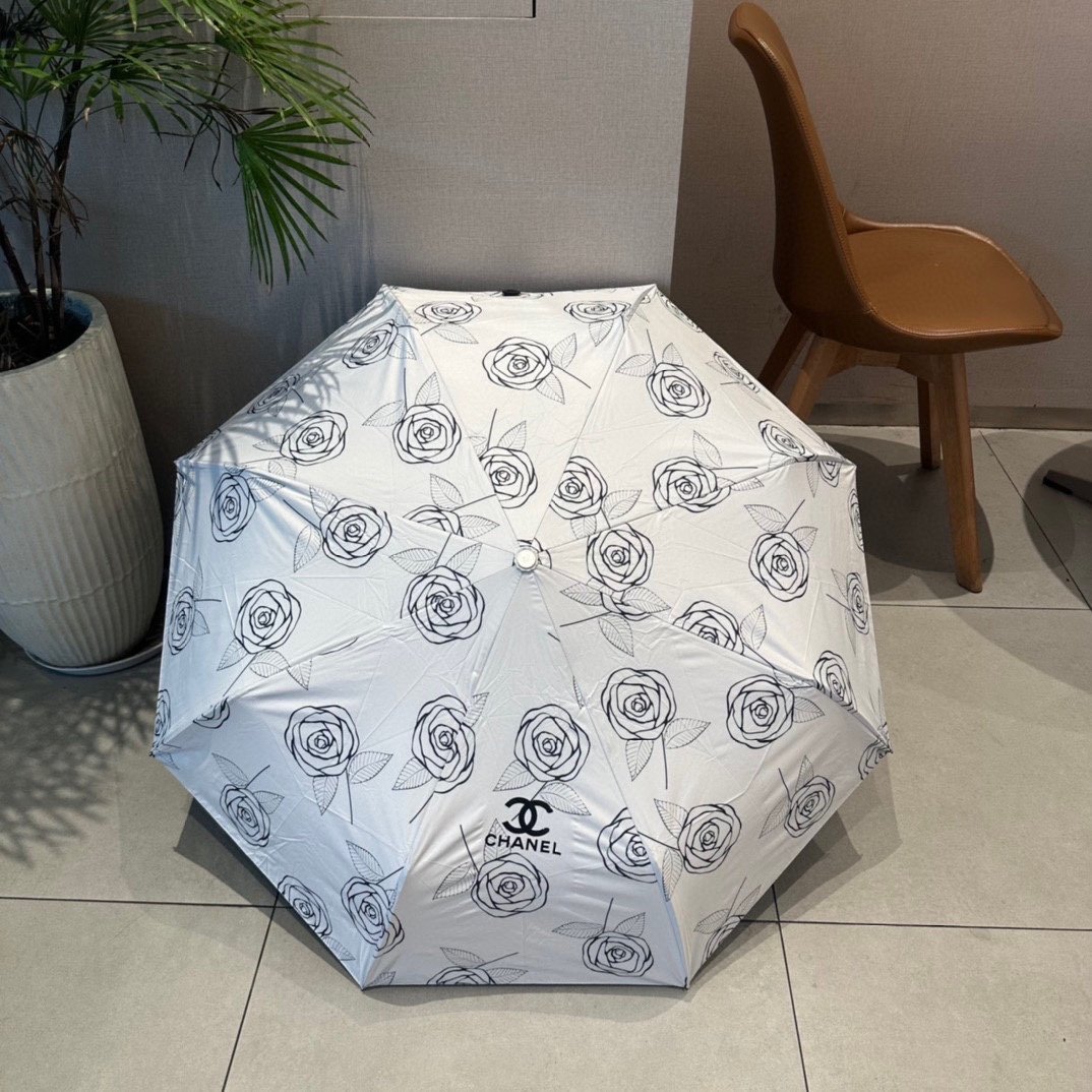 CHANEL香奈儿玫瑰图案三折自动折叠晴雨伞经典热卖选用台湾进口UV防紫外线伞布原单代工级品质
