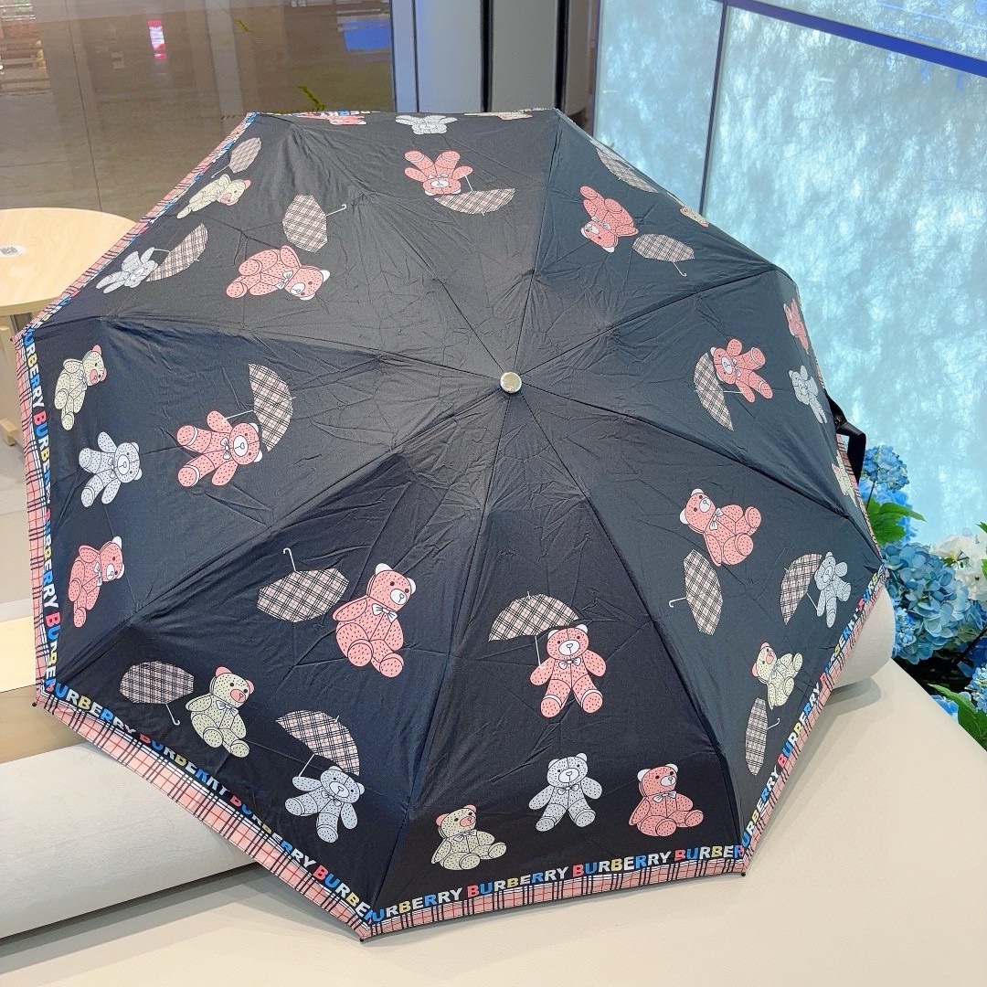 BURBERRY巴宝莉水晶柄五折手动折叠晴雨伞选用台湾进口UV防紫外线伞布原单代工级品质2色