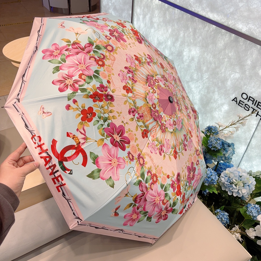 CHANEL香奈儿小香三折自动折叠晴雨伞经典热卖选用台湾进口UV防紫外线伞布原单代工级品质