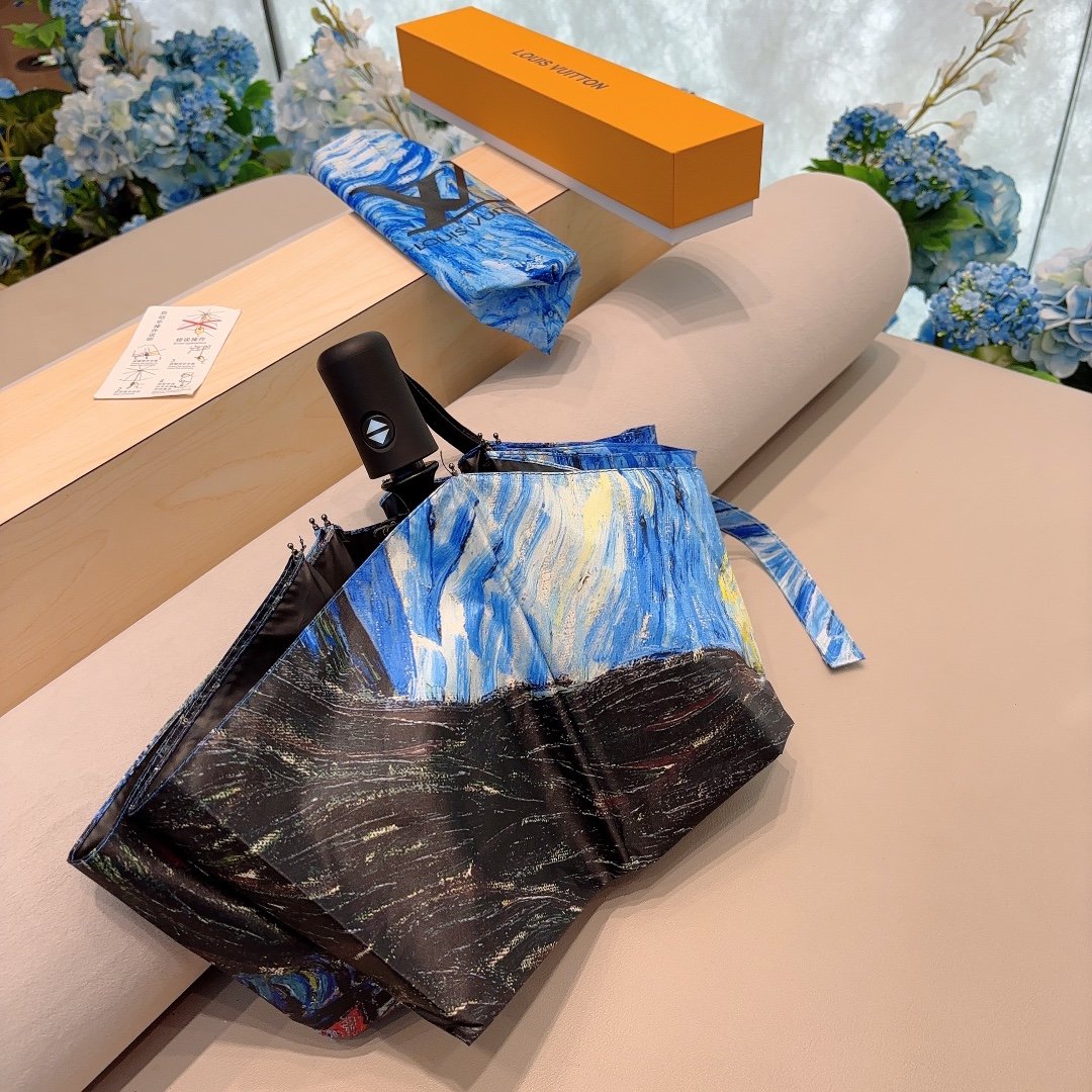 LOUISVUITTON路易威登2024新款油画️三折自动折叠晴雨伞新涂层技术深色伞面拥有令人惊喜的遮光