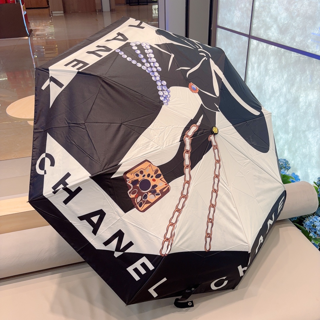 CHANEL香奈儿coco三折自动折叠晴雨伞做工精细气质时尚炒鸡好看！防紫外线人手必备！2色