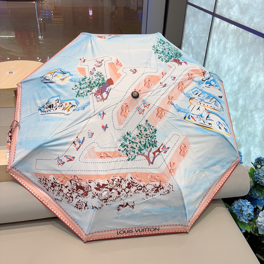 LOUISVUITTON路易威登船帆三折自动折叠晴雨伞新涂层技术深色伞面拥有令人惊喜的遮光效果！2色