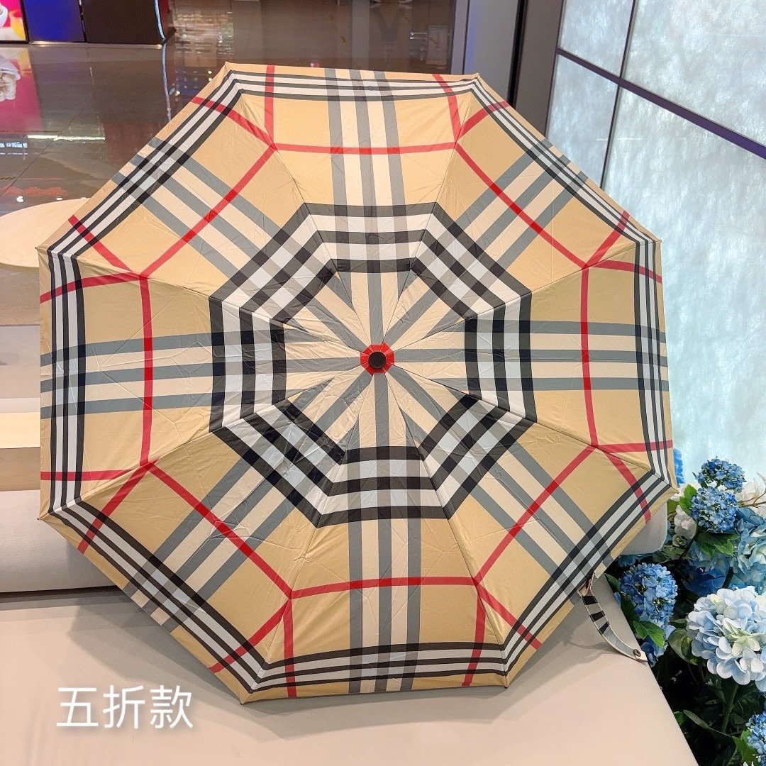 BURBERRY巴宝莉经典格纹五折手动折叠晴雨伞选用台湾进口UV防紫外线伞布原单代工级品质2色