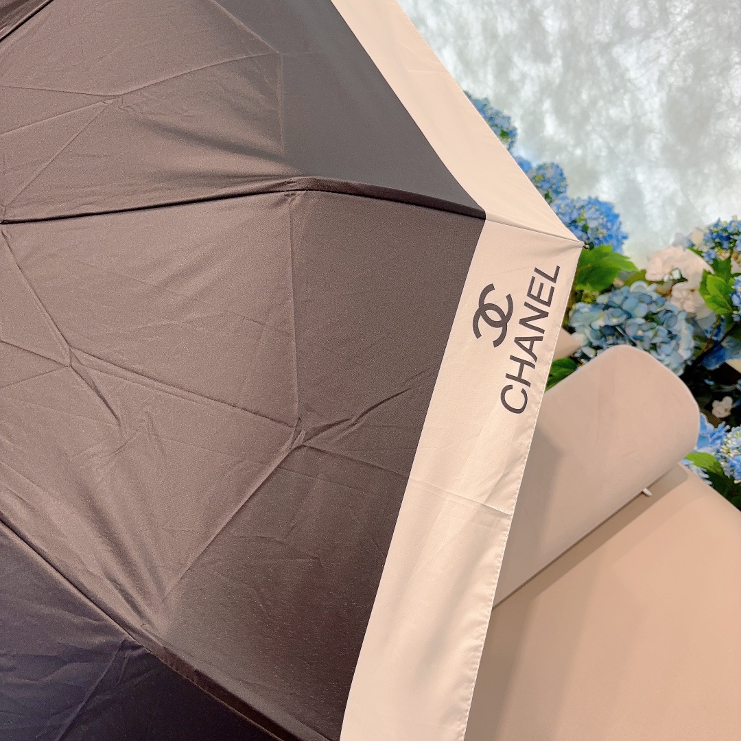 CHANEL香奈儿经典拼接三折自动折叠晴雨伞选用台湾进口UV防紫外线伞布原单代工级品质2色