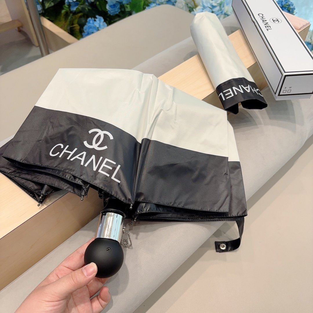 CHANEL香奈儿经典拼接三折自动折叠晴雨伞选用台湾进口UV防紫外线伞布原单代工级品质2色