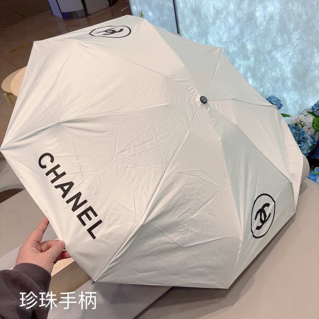 CHANEL香奈儿珍珠手柄五折手动折叠晴雨伞选用台湾进口UV防紫外线伞布原单代工级品质2色