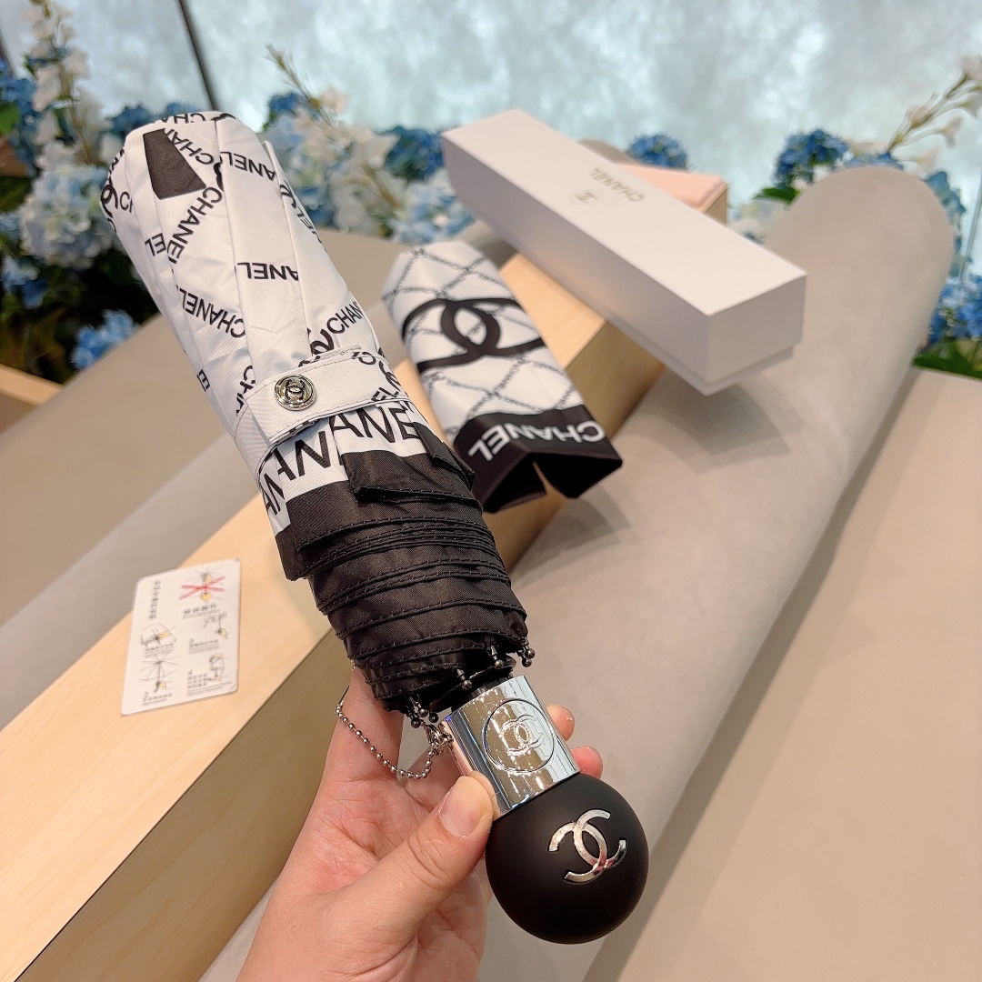 CHANEL香奈儿菱格logo三折自动折叠晴雨伞选用台湾进口UV防紫外线伞布原单代工级品质2色