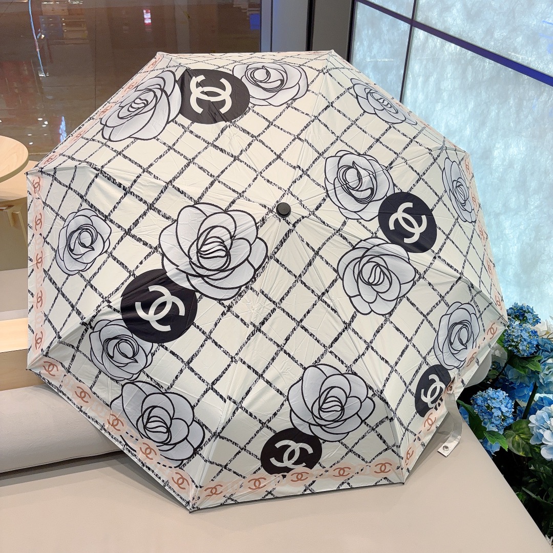 CHANEL香奈儿茶花三折自动折叠晴雨伞选用台湾进口UV防紫外线伞布原单代工级品质2色