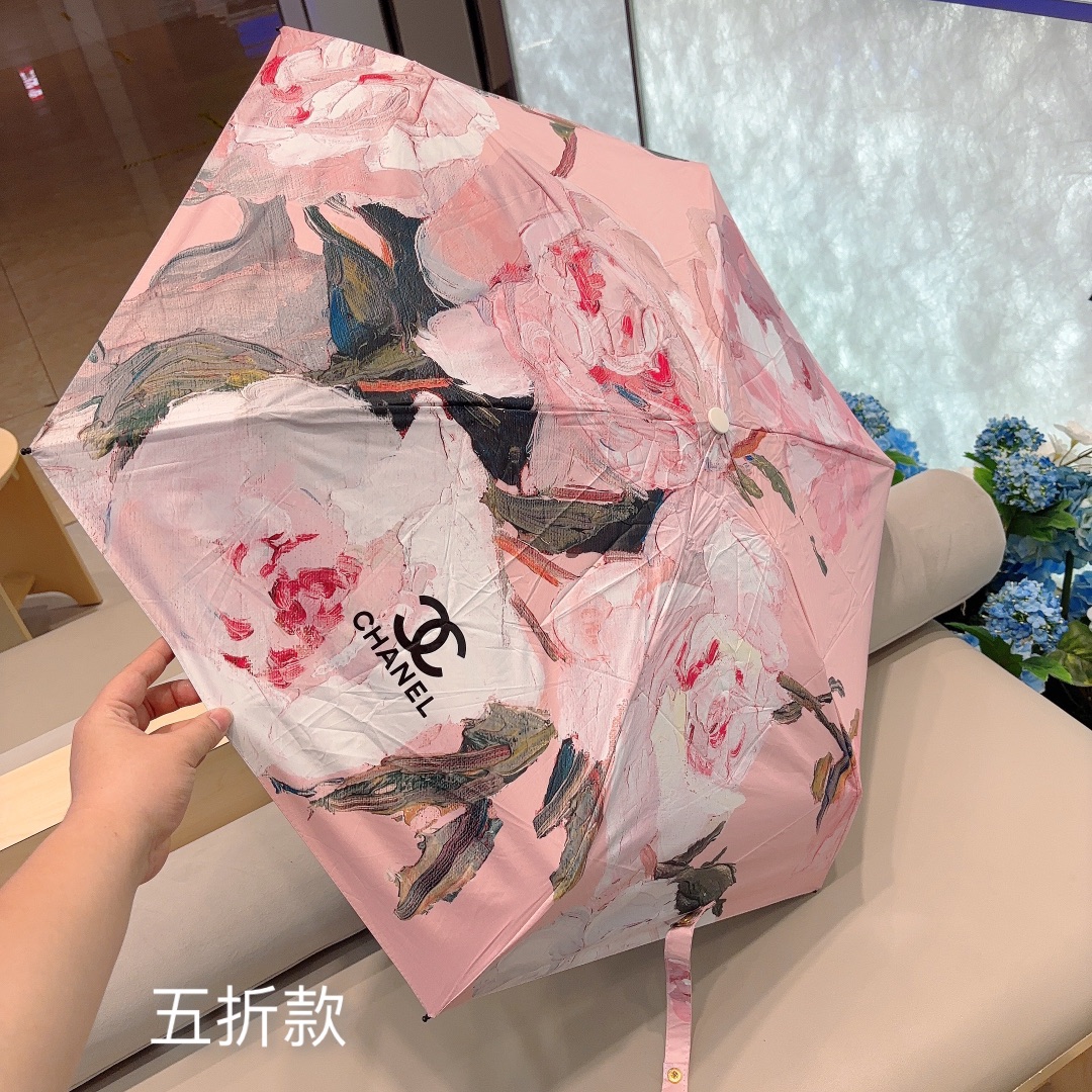 CHANEL香奈儿桃花粉五折手动折叠晴雨伞选用台湾进口UV防紫外线伞布原单代工级品质