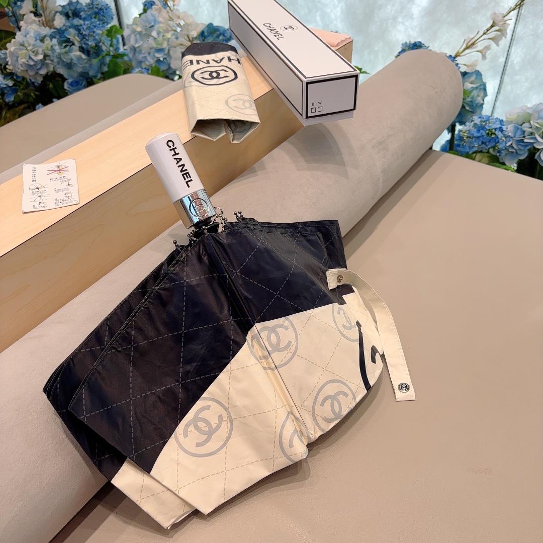CHANEL香奈儿拼色茶花三折自动折叠晴雨伞选用台湾进口UV防紫外线伞布原单代工级品质