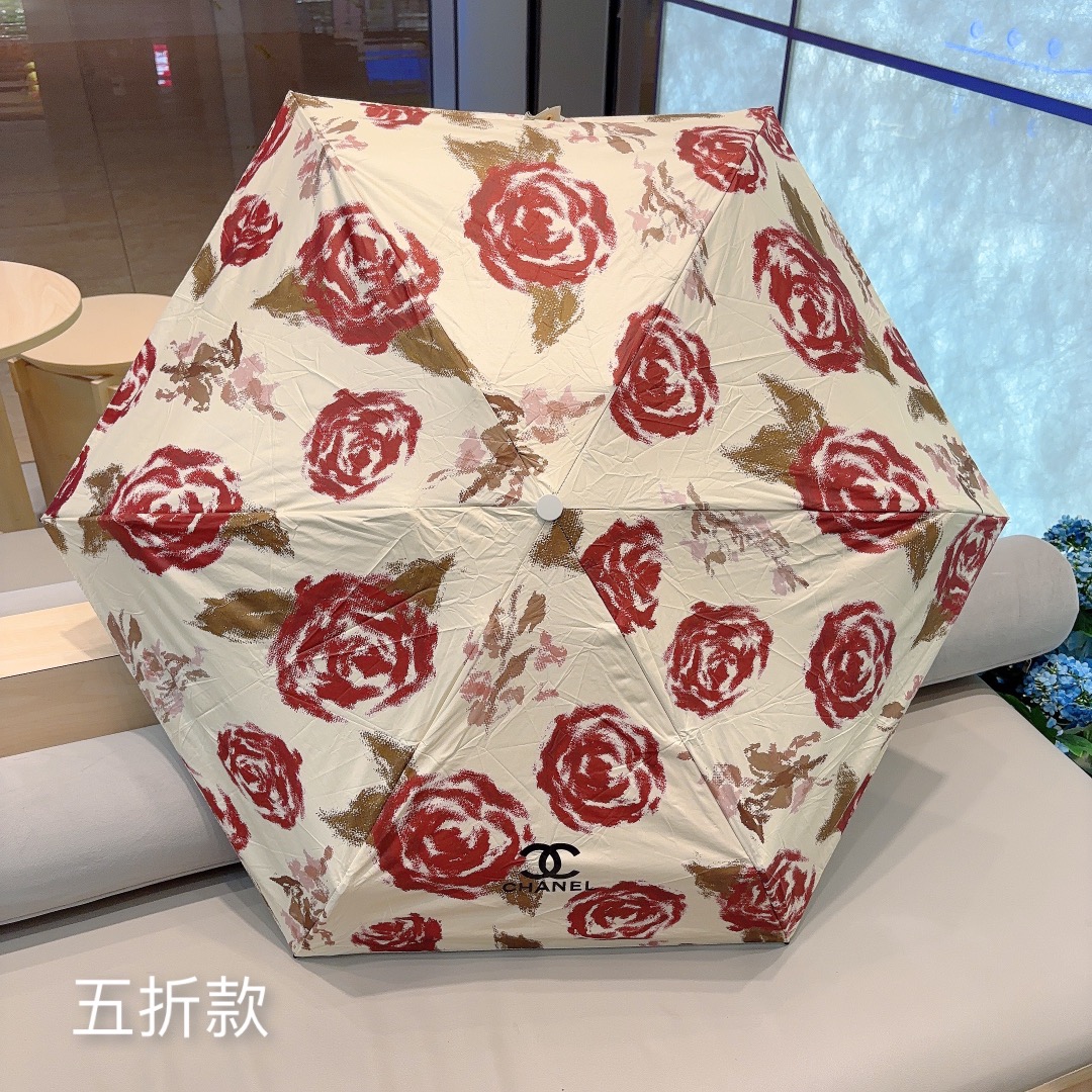 CHANEL香奈儿红玫瑰五折手动折叠晴雨伞选用台湾进口UV防紫外线伞布原单代工级品质