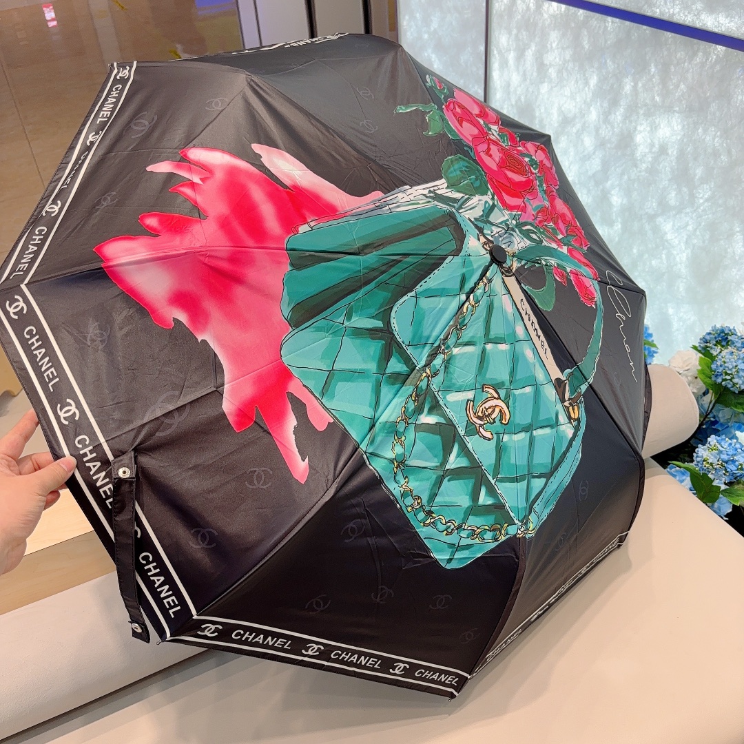 CHANEL香奈儿包包三折自动折叠晴雨伞做工精细气质时尚炒鸡好看！防紫外线人手必备！2色