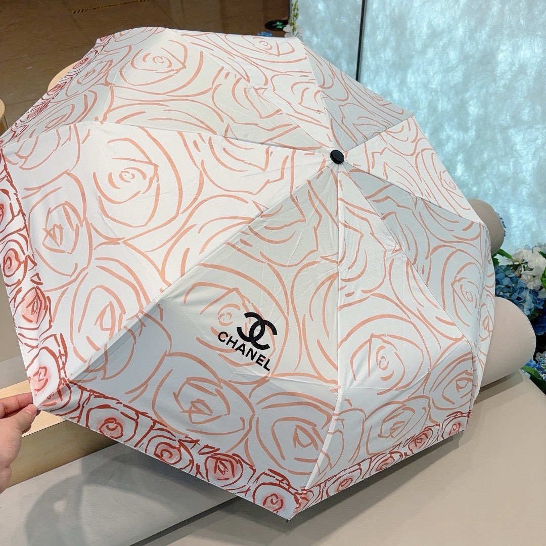 CHANEL香奈儿淡玫瑰三折自动折叠晴雨伞选用台湾进口UV防紫外线伞布原单代工级品质