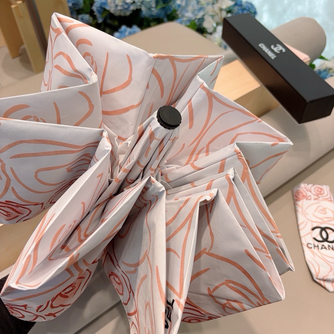 CHANEL香奈儿淡玫瑰三折自动折叠晴雨伞选用台湾进口UV防紫外线伞布原单代工级品质