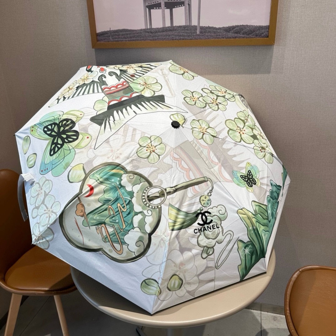 CHANEL香奈儿三折自动折叠晴雨伞经典热卖选用台湾进口UV防紫外线伞布原单代工级品质