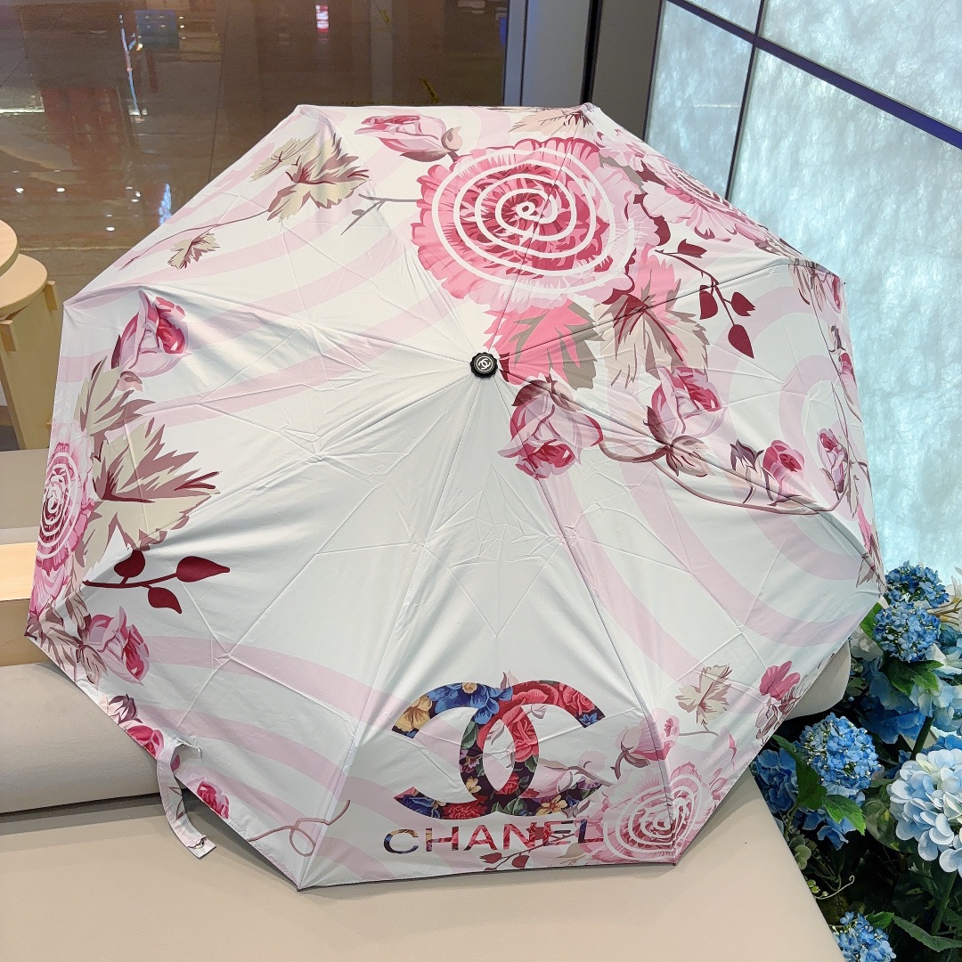 CHANEL香奈儿棒棒糖三折自动折叠晴雨伞选用台湾进口UV防紫外线伞布原单代工级品质2色