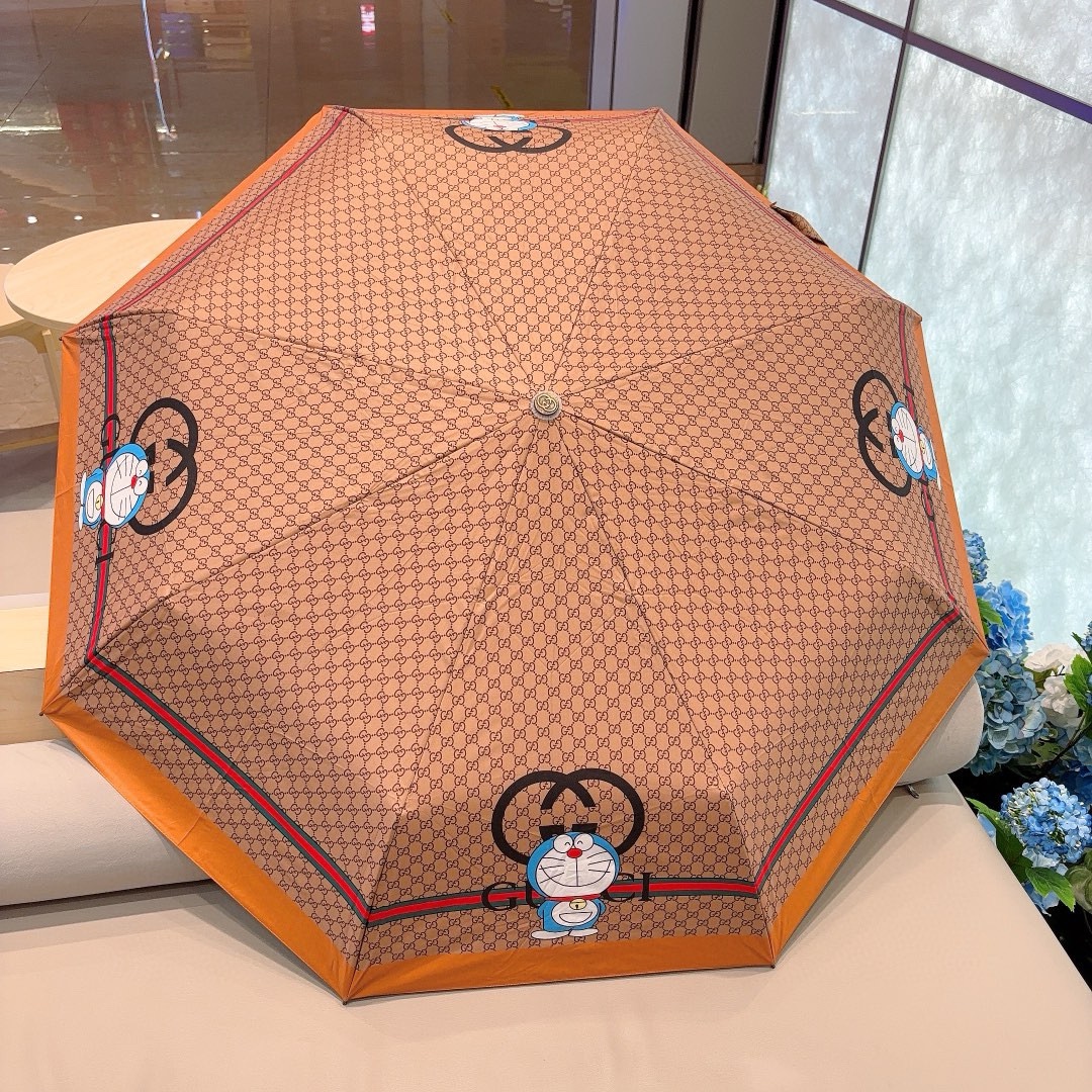 GUCCI古奇叮铛猫三折自动折叠晴雨伞晴天遮阳雨天遮雨原单代工品质带防紫外线涂层长度30cm方便外出携带