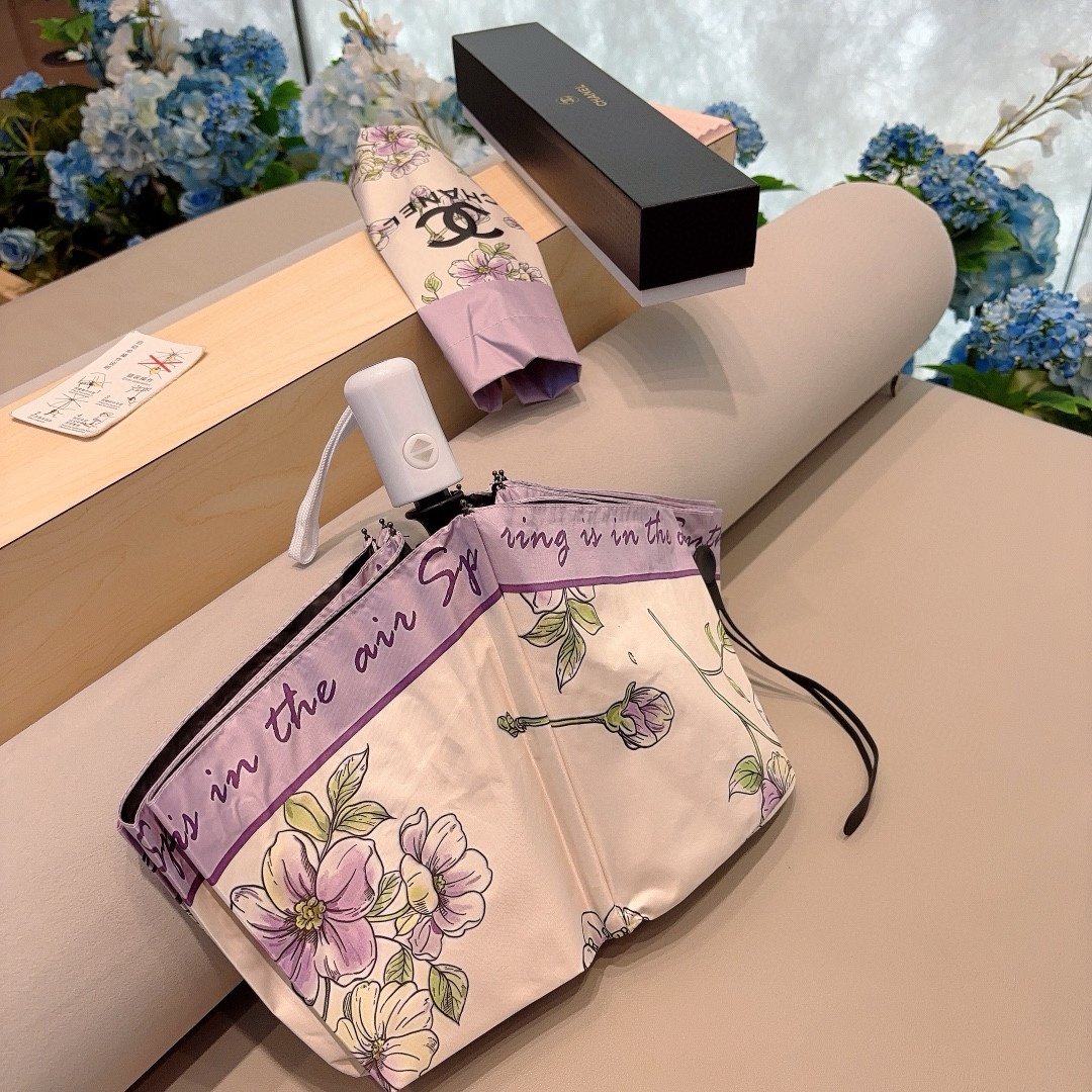 CHANEL香奈儿紫系三折自动折叠晴雨伞经典热卖选用台湾进口UV防紫外线伞布原单代工级品质
