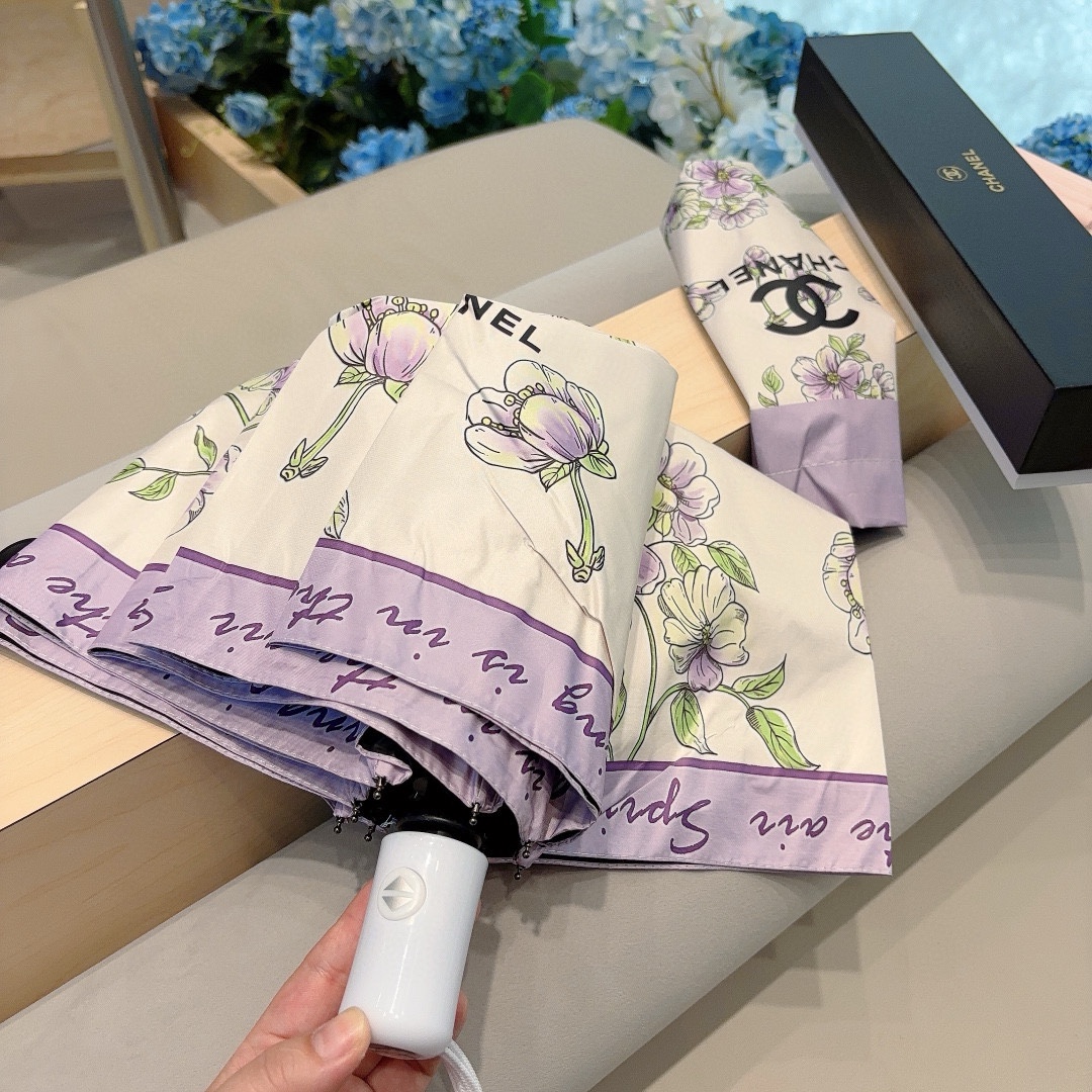 CHANEL香奈儿紫系三折自动折叠晴雨伞经典热卖选用台湾进口UV防紫外线伞布原单代工级品质