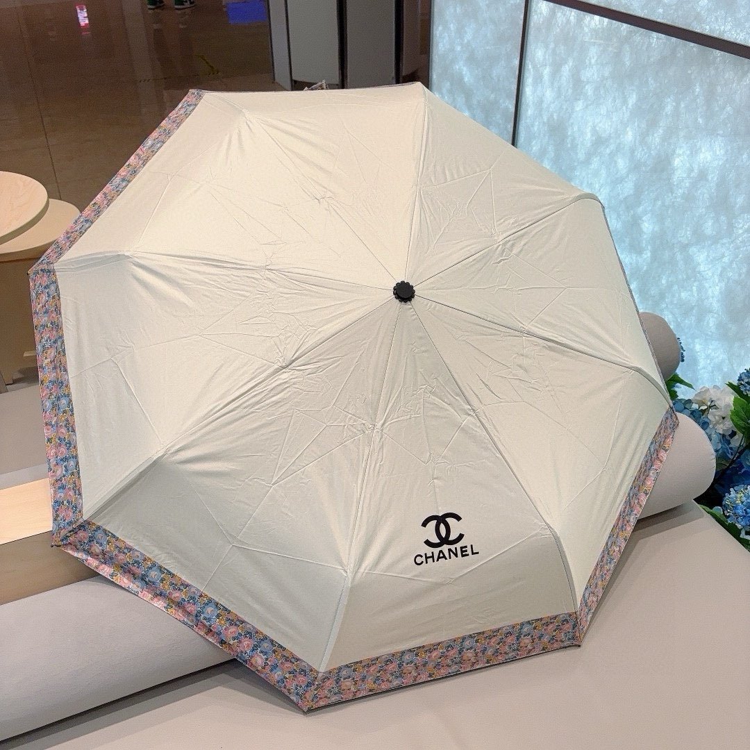 CHANEL香奈儿碎花边三折自动折叠晴雨伞选用台湾进口UV防紫外线伞布原单代工级品质