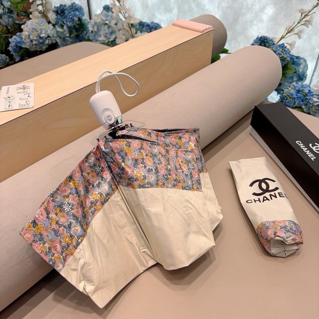 CHANEL香奈儿碎花边三折自动折叠晴雨伞选用台湾进口UV防紫外线伞布原单代工级品质
