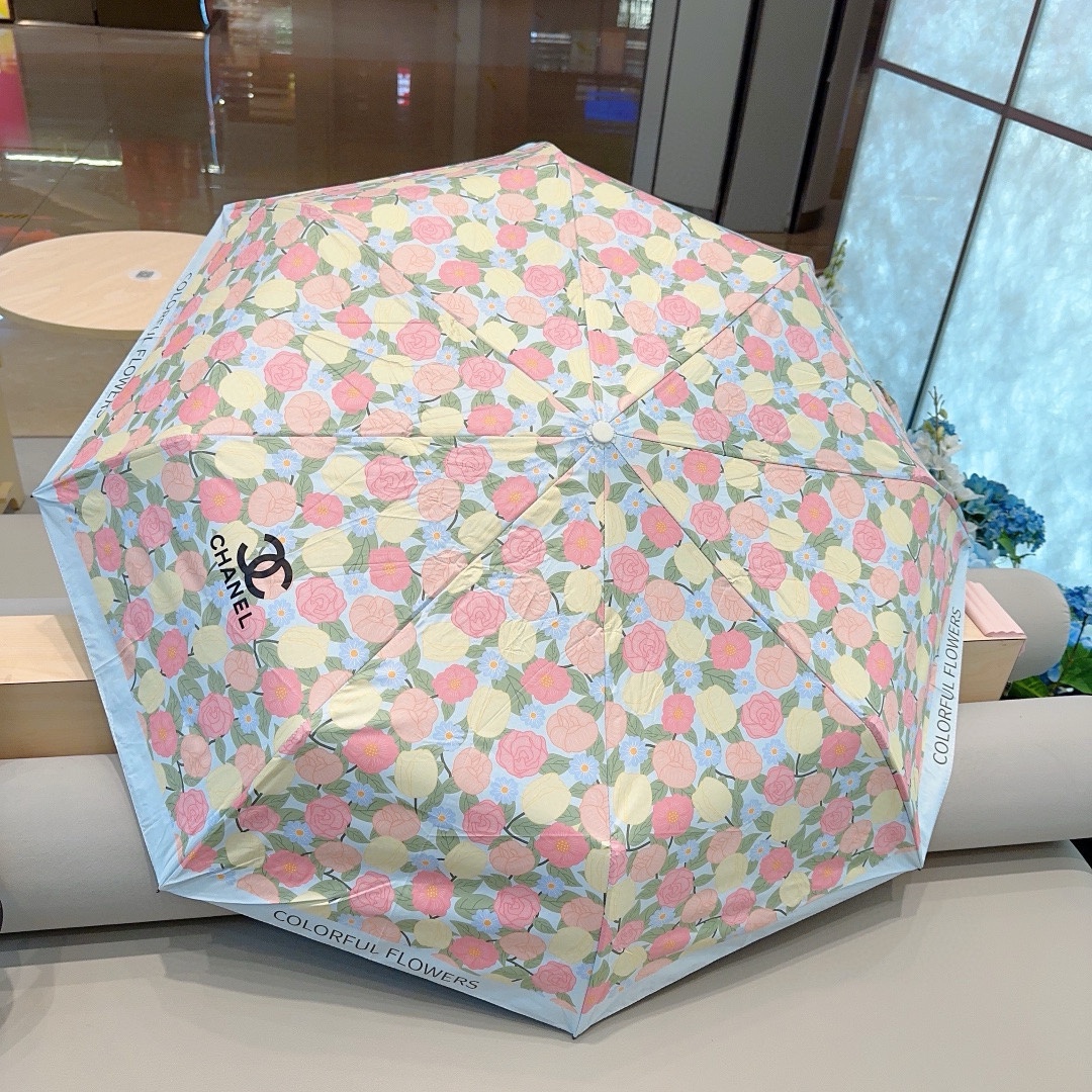 CHANEL香奈儿2024新款三折自动折叠晴雨伞做工精细气质时尚炒鸡好看！防紫外线人手必备！