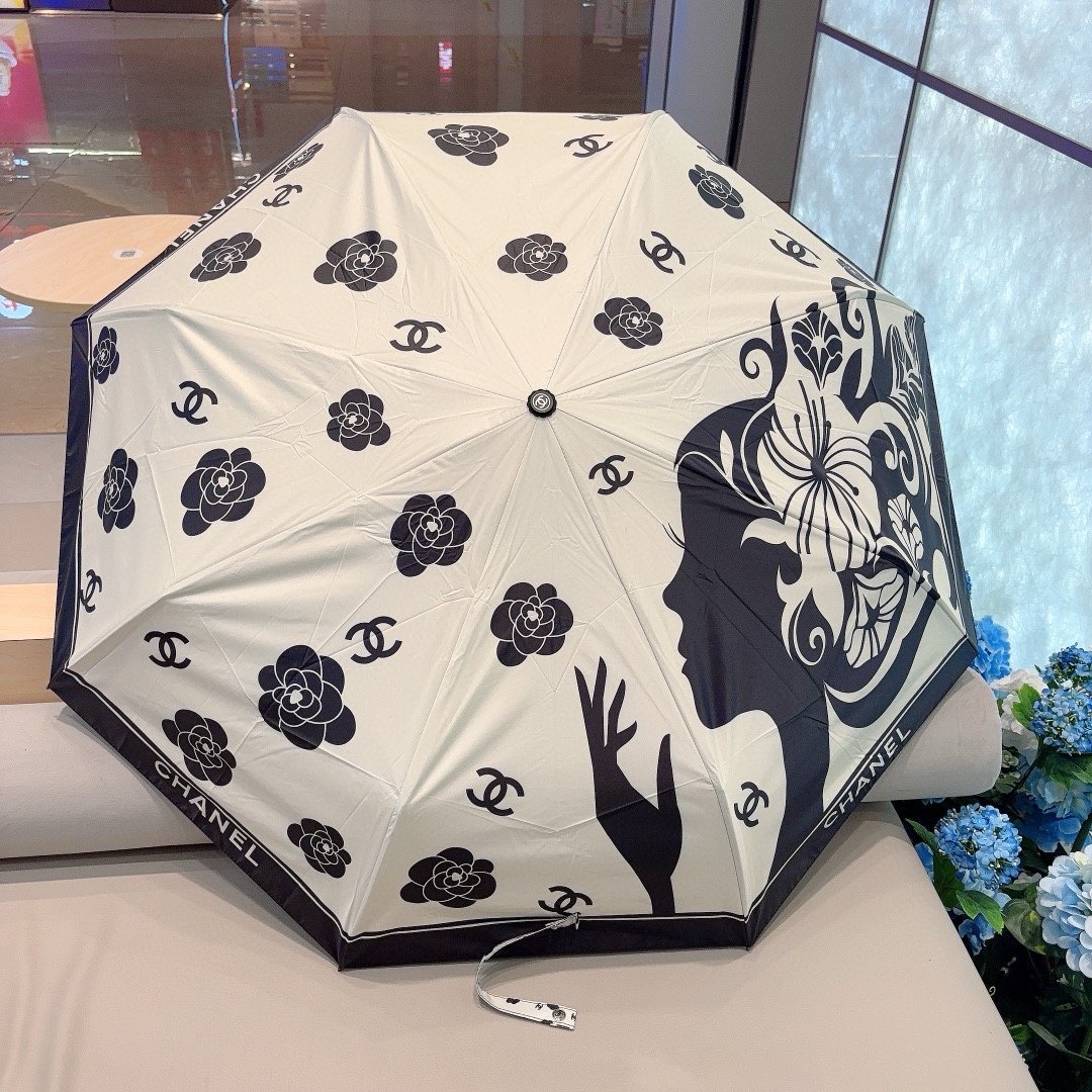 CHANEL香奈儿2024新款三折自动折叠晴雨伞做工精细气质时尚炒鸡好看！防紫外线人手必备！