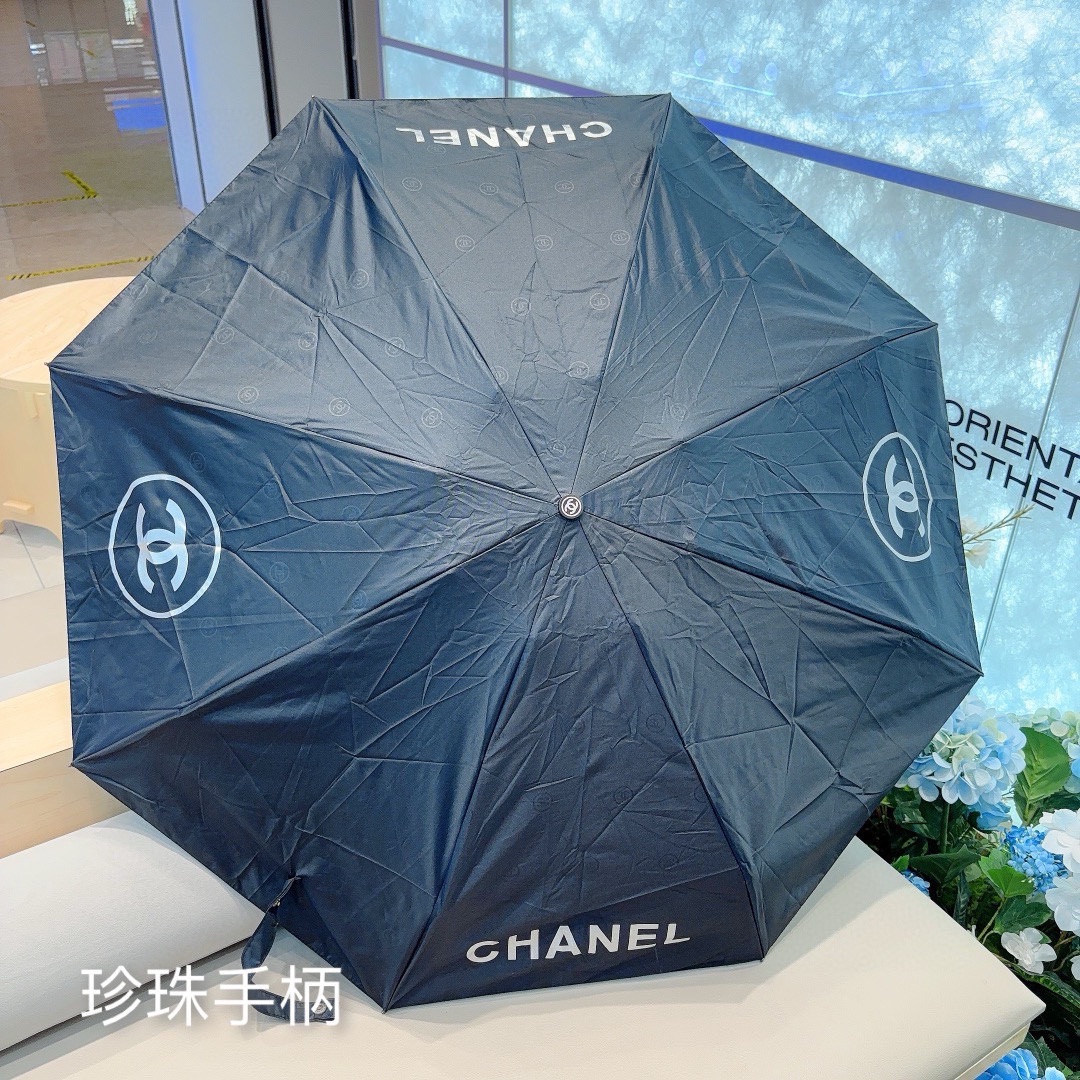 CHANEL香奈儿珍珠手柄五折手动折叠晴雨伞选用台湾进口UV防紫外线伞布原单代工级品质2色