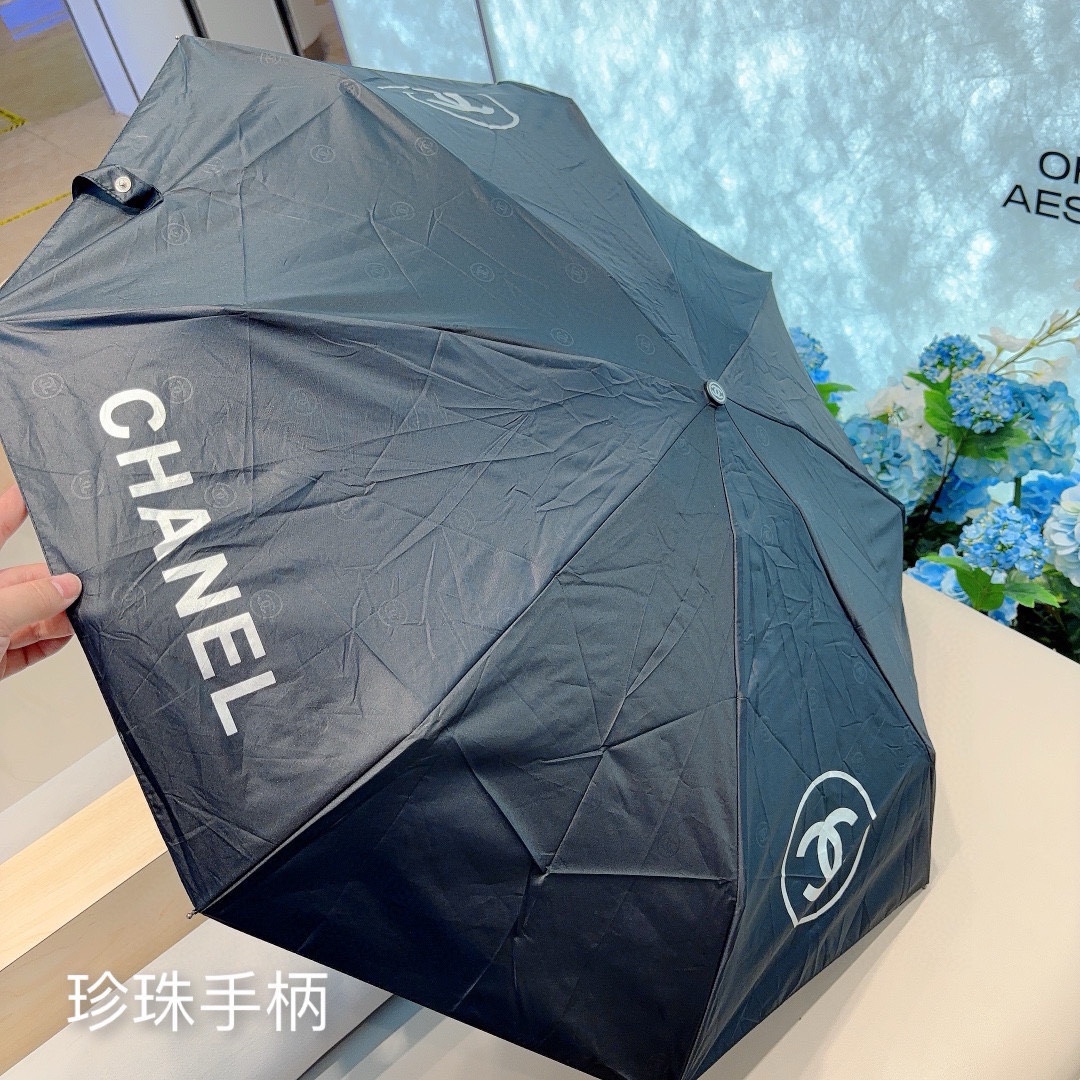 CHANEL香奈儿珍珠手柄五折手动折叠晴雨伞选用台湾进口UV防紫外线伞布原单代工级品质2色