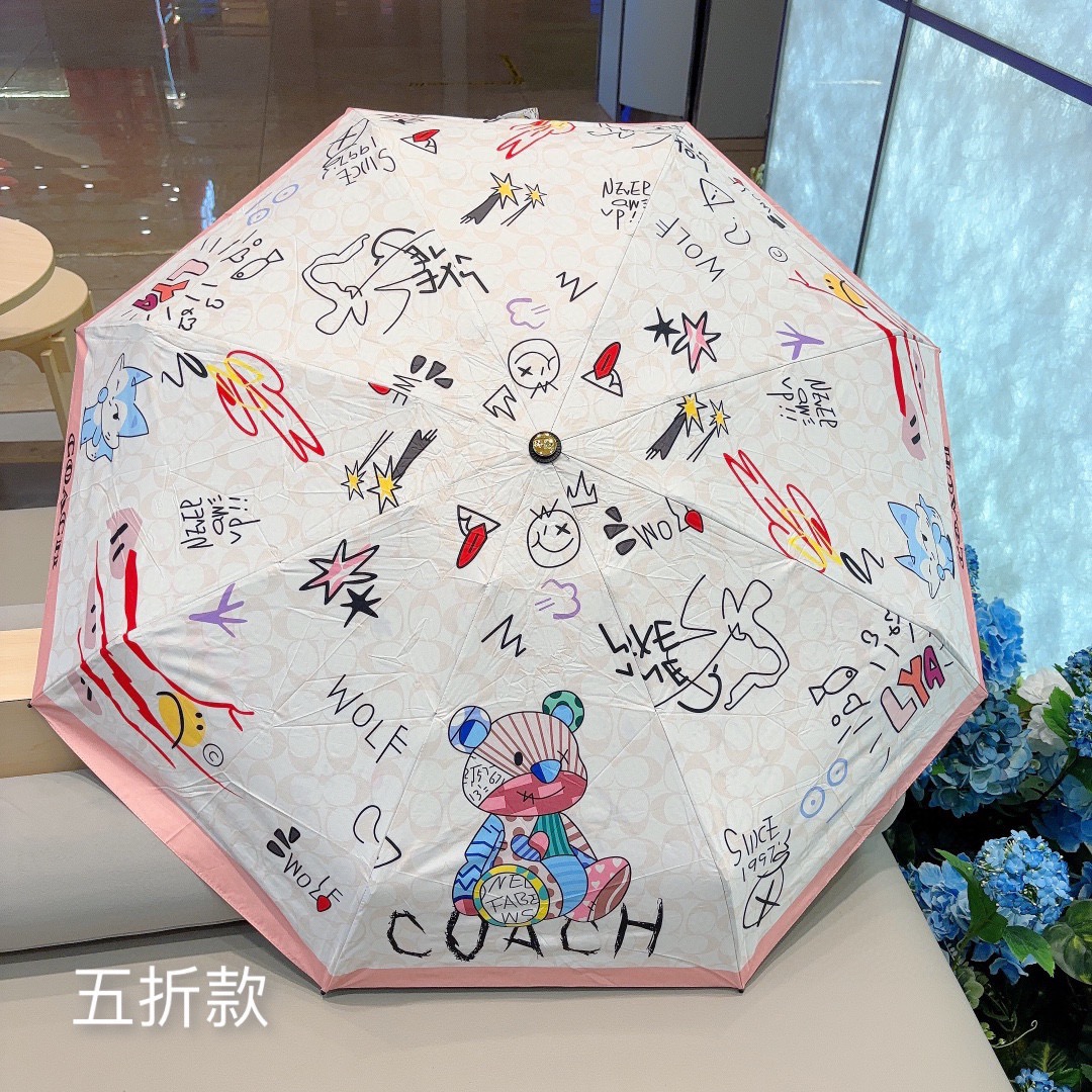 Coach蔻驰小熊五折手开晴雨伞晴天遮阳雨天遮雨原单代工品质带防紫外线涂层长度30cm方便外出携带.2色