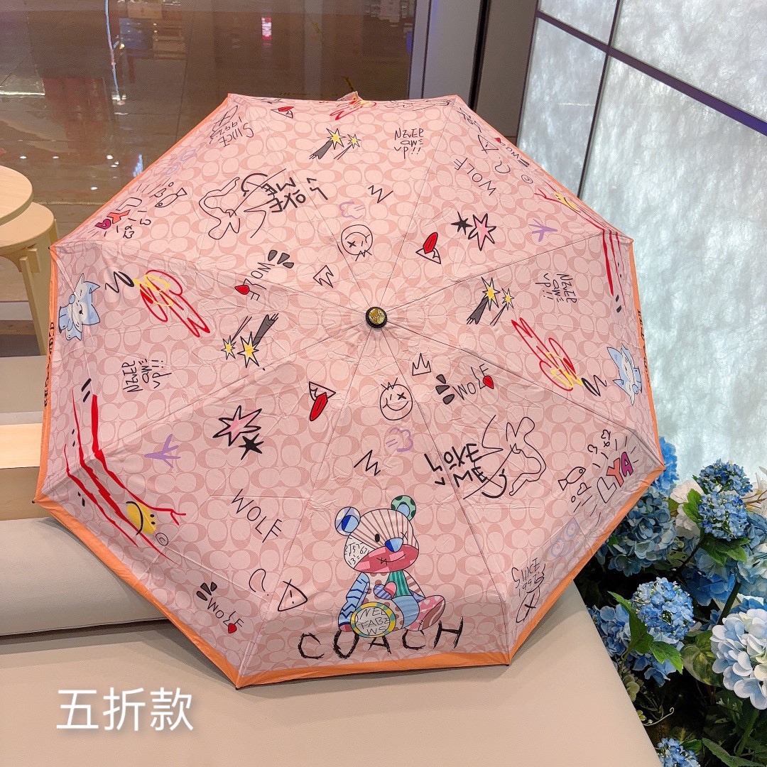 Coach蔻驰小熊五折手开晴雨伞晴天遮阳雨天遮雨原单代工品质带防紫外线涂层长度30cm方便外出携带.2色