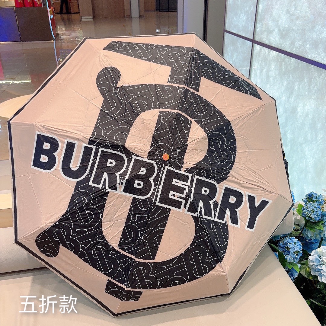 BURBERRY巴宝莉水晶柄五折手动折叠晴雨伞选用台湾进口UV防紫外线伞布原单代工级品质2色