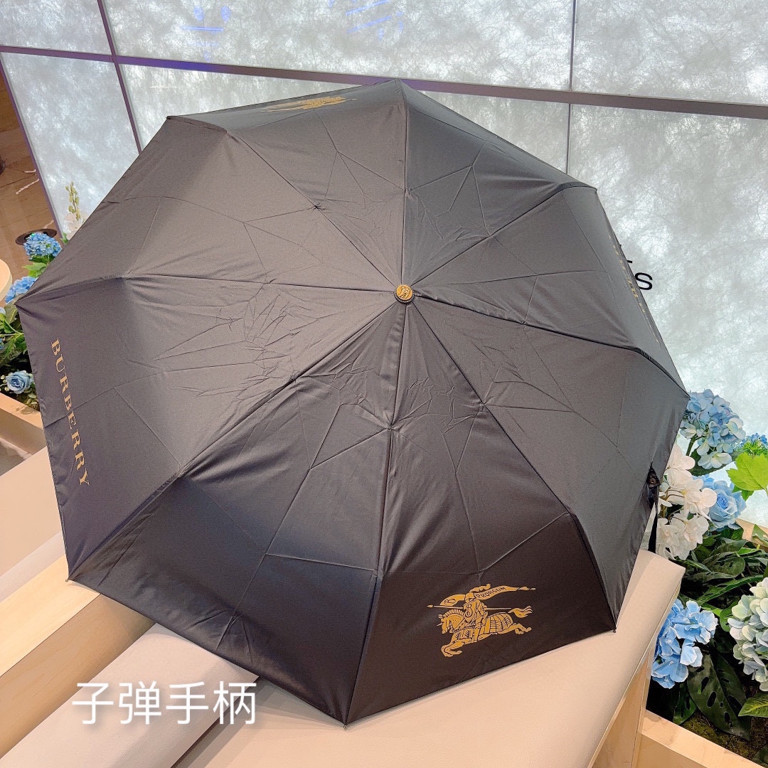 BURBERRY巴宝莉子弹手柄新款纯色格边三折自动折叠晴雨伞年度巅峰之作经典高雅时髦这就是被称为英国BU