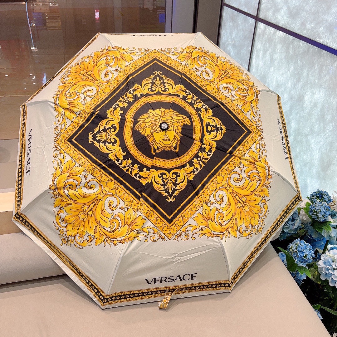 范思哲VERSACE24年新款三折自动折叠晴雨伞年度最新火爆单品原单代工级品质第一代210T碰击布防嗮拒