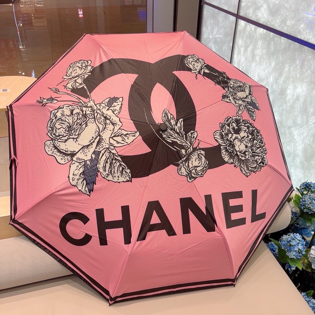 CHANEL香奈儿新款玫瑰花头柄金枝三折自动折叠晴雨伞选用台湾进口UV防紫外线伞布原单代工级品质.