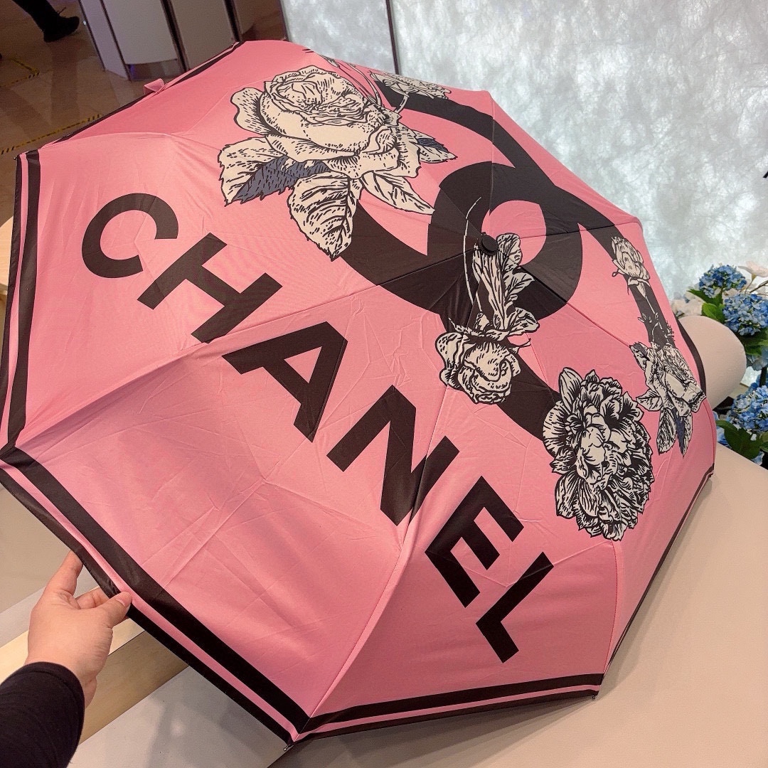 CHANEL香奈儿新款玫瑰花头柄金枝三折自动折叠晴雨伞选用台湾进口UV防紫外线伞布原单代工级品质.