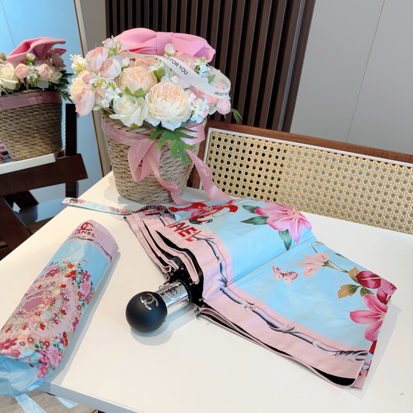  CHANEL（香奈儿）三折自动折叠晴雨伞 选用台湾进口UV防紫外线伞布 原单代工级品质  