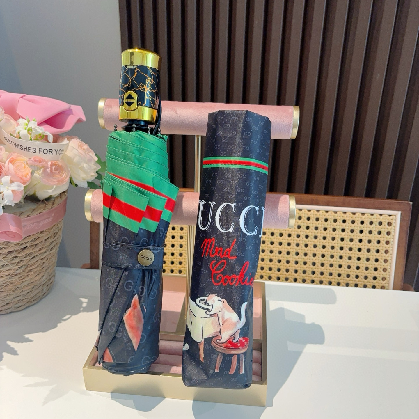 GUCCI（古奇）新款  三折自动折叠晴雨伞 选用台湾进口UV防紫外线伞布 原单代工级品质  🌹