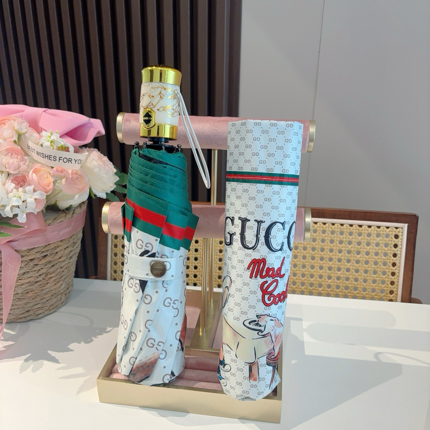 GUCCI（古奇）新款  三折自动折叠晴雨伞 选用台湾进口UV防紫外线伞布 原单代工级品质  🌹
