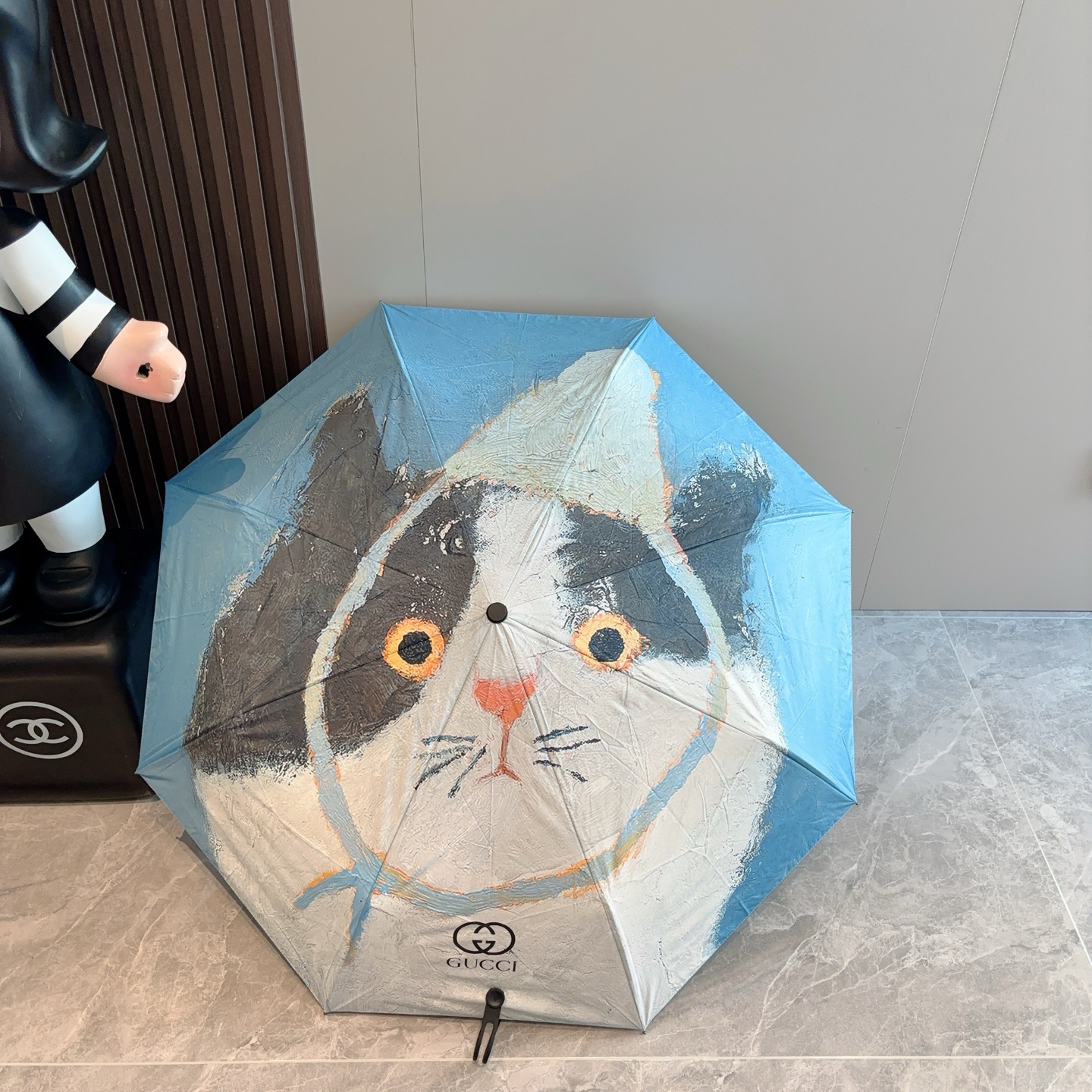  GUCCI（古奇）新款 猫咪图案 三折自动折叠晴雨伞 选用台湾进口UV防紫外线伞布 原单代工级品质  