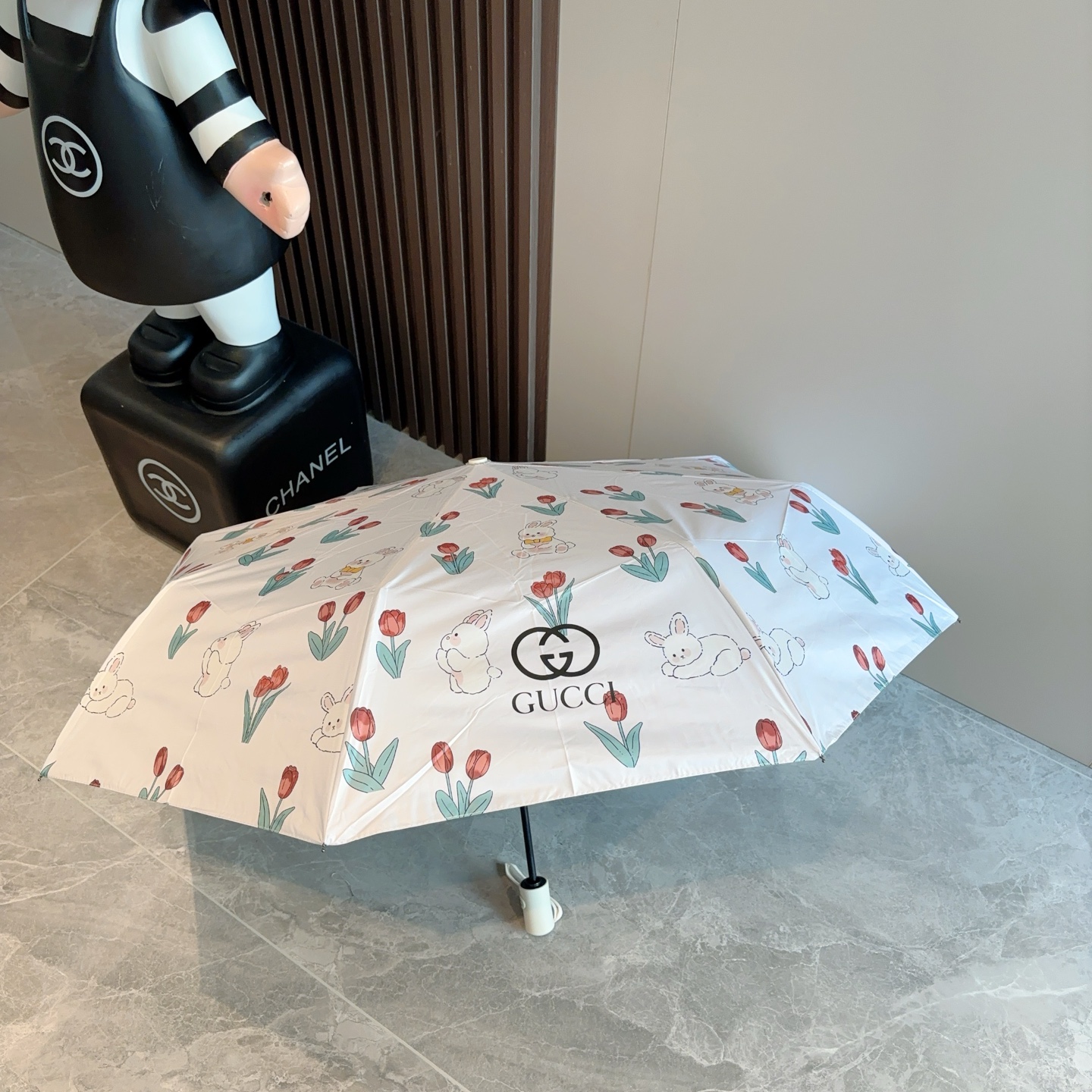  GUCCI（古奇）新款 郁金香兔子三折自动折叠晴雨伞 选用台湾进口UV防紫外线伞布 原单代工级品质  