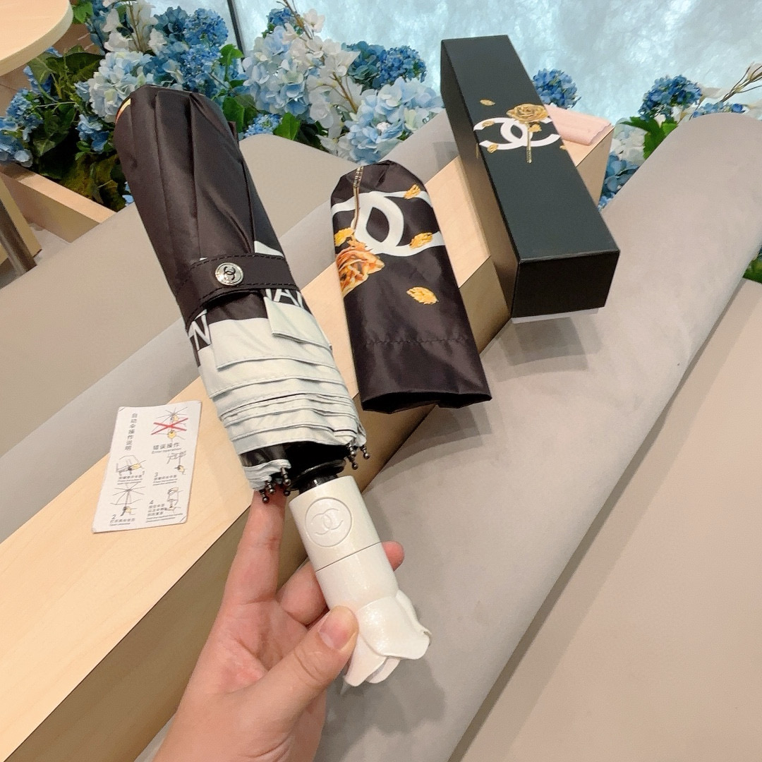   CHANEL（香奈儿） 新款玫瑰花头柄金枝 三折自动折叠晴雨伞 选用台湾进口UV防紫外线伞布 原单代