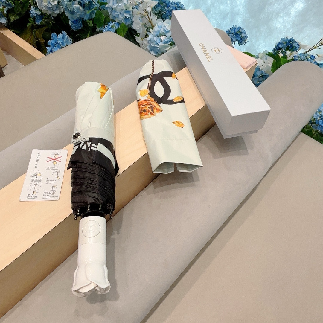   CHANEL（香奈儿） 新款玫瑰花头柄金枝 三折自动折叠晴雨伞 选用台湾进口UV防紫外线伞布 原单代